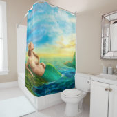 Mooie prinses- fantasiezeemeermin bij zonsondergan douchegordijn (In situ)
