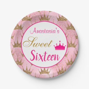 Mooie Prinses Heet Roze Gouden Glitters Zestien Papieren Bordje