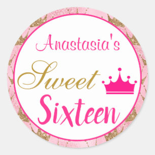 Mooie Prinses Heet Roze Gouden Glitters Zestien Ronde Sticker