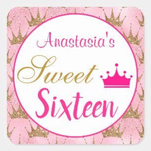 Mooie Prinses Heet Roze Gouden Glitters Zestien Vierkante Sticker
