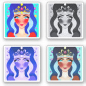 Mooie Prinses met Kroon 4 Beeld Bewerken AI Set Sticker (Voorkant)