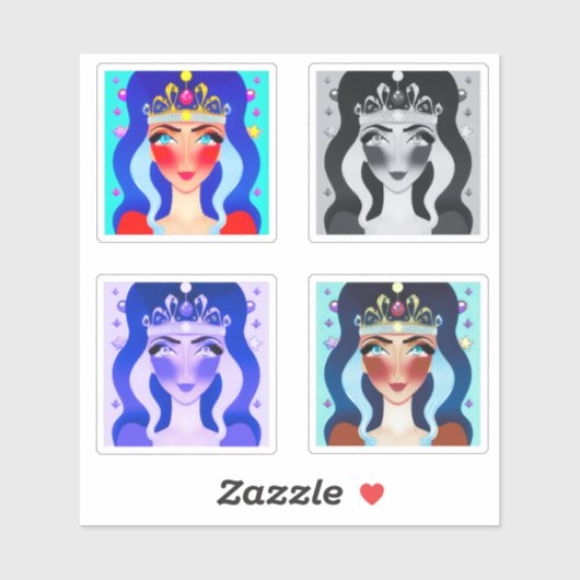 Mooie Prinses met Kroon 4 Beeld Bewerken AI Set Sticker (Vel)