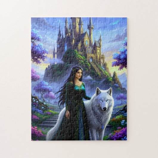 Mooie prinses met majestueuze wolf legpuzzel (Verticaal)