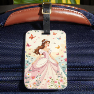 Mooie prinses met vlinders bagagelabel