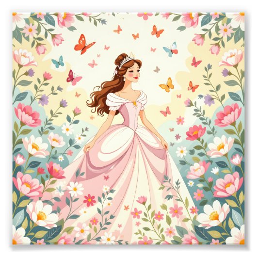 Mooie prinses met vlinders foto afdruk (Voorkant)