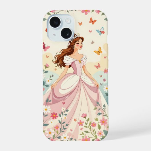 Mooie prinses met vlinders iPhone 15 case (Achterkant)