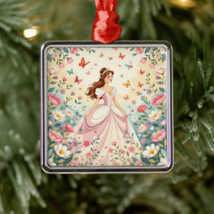 Mooie prinses met vlinders metalen ornament