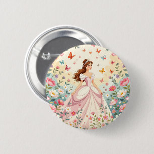 Mooie prinses met vlinders ronde button 5,7 cm
