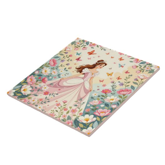 Mooie prinses met vlinders tegeltje (Zijkant)