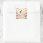 Mooie prinses met vlinders vierkante sticker (Tas)