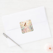 Mooie prinses met vlinders vierkante sticker (Envelop)