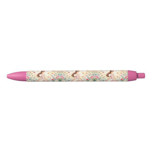 Mooie prinses met vlinders zwarte inkt pen (Voorkant)