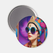 Mooie prinses met zonnebrillen magneet (Voorkant / Achterkant)