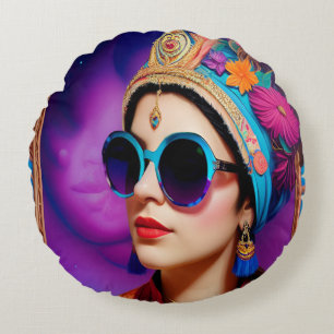 Mooie prinses met zonnebrillen rond kussen
