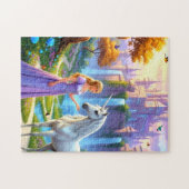 Mooie prinses ontmoet eenhoorn legpuzzel (Horizontaal)