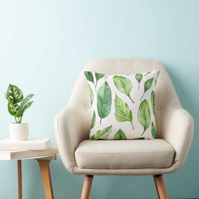 Mooie print met delicate groene bladeren kussen (Stoel)