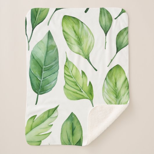 Mooie print met delicate groene bladeren sherpa deken (Voorkant)