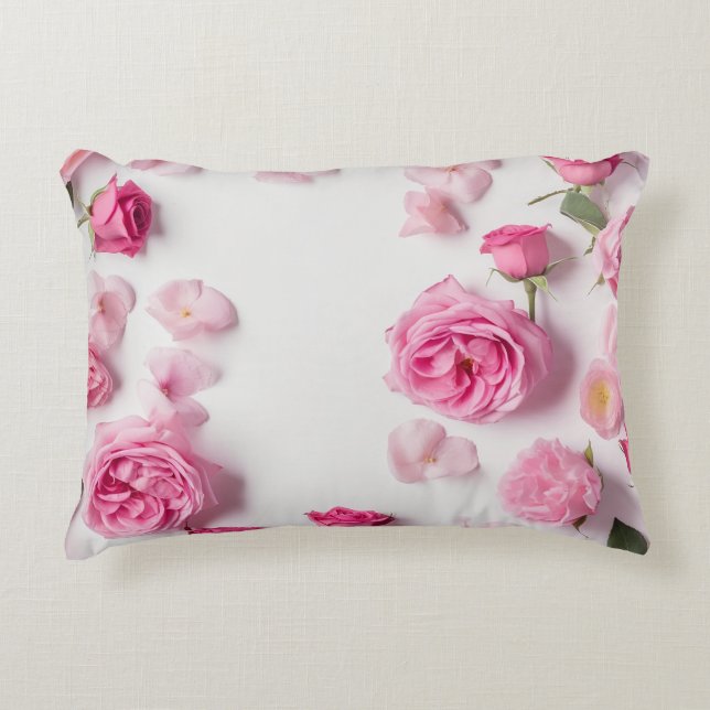 Mooie print met delicate roze bloemen rozen accent kussen (Voorkant)