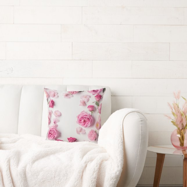 Mooie print met delicate roze bloemen rozen kussen (Bank)