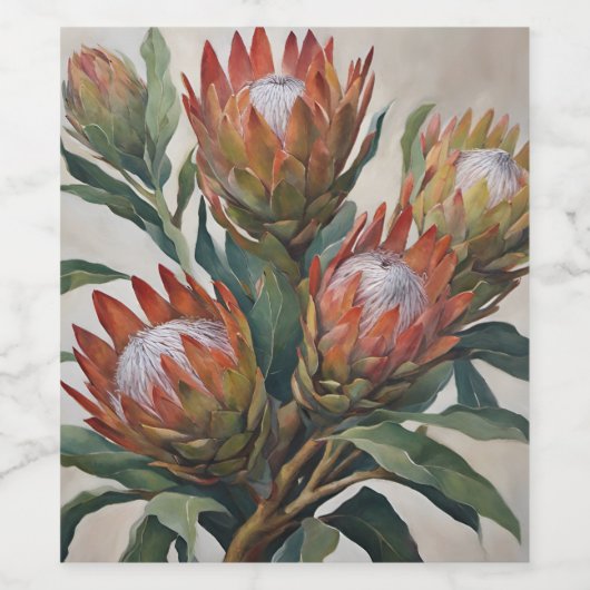 Mooie Protea Bloemen uit Zuid-Afrika Wijn Etiket (Enkel label)