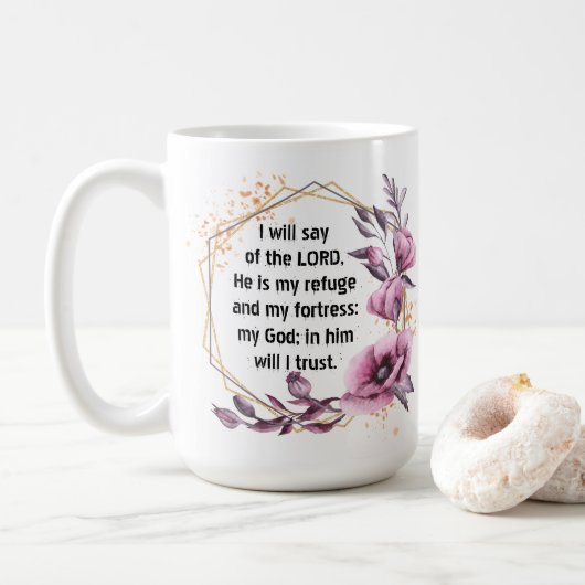 Mooie Psalm 91 Floral Coffee Mok (Met donut)