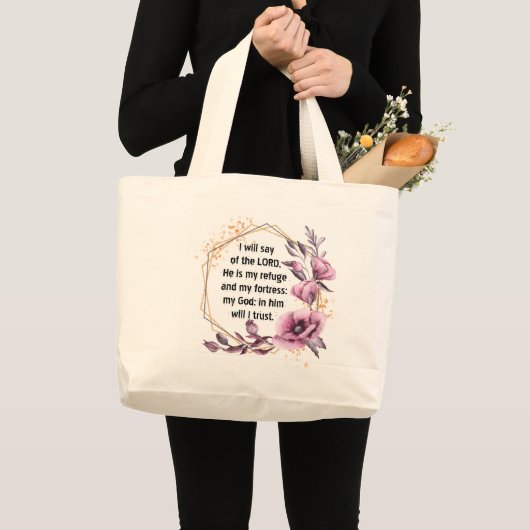 Mooie psalm 91 Floral Grote Canvas tas (Voorkant (product))