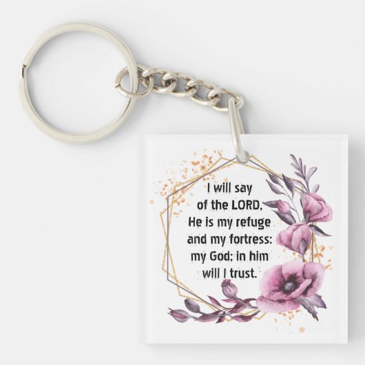 Mooie Psalm 91 Floral Sleutelhanger (Voorkant)