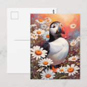 Mooie Puffin in Daisy Field Briefkaart (Voorkant / Achterkant)