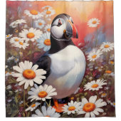 Mooie Puffin in Daisy Field Douchegordijn (Voorkant)