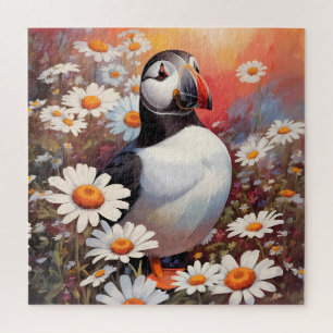 Mooie Puffin in Daisy Field Legpuzzel