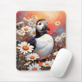 Mooie Puffin in Daisy Field Muismat (Met muis)