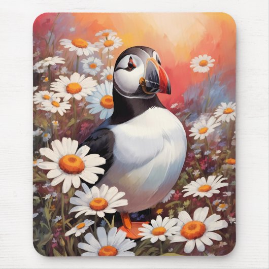 Mooie Puffin in Daisy Field Muismat (Voorkant)