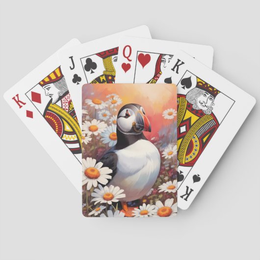 Mooie Puffin in Daisy Field Pokerkaarten (Achterkant)