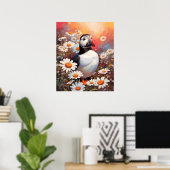 Mooie Puffin in Daisy Field Poster (Thuiskantoor)