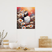 Mooie Puffin in Daisy Field Poster (Keuken)