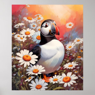 Mooie Puffin in Daisy Field Poster
