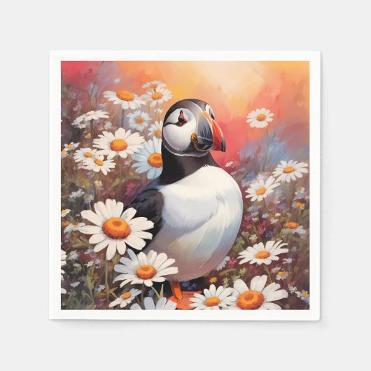 Mooie Puffin in Daisy Field Servet (Voorkant)
