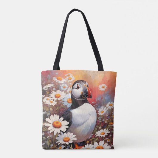 Mooie Puffin in Daisy Field Tote Bag (Achterkant)