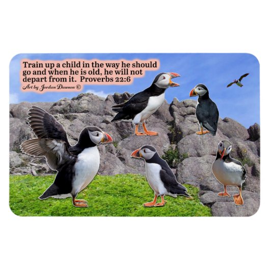 Mooie Puffin Schrift Magnet Spreuken 22:6 Magneet (Horizontaal)