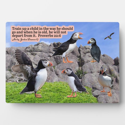 Mooie Puffin Schrift Plaque Spreuken 22:6 Fotoplaat (voorkant)