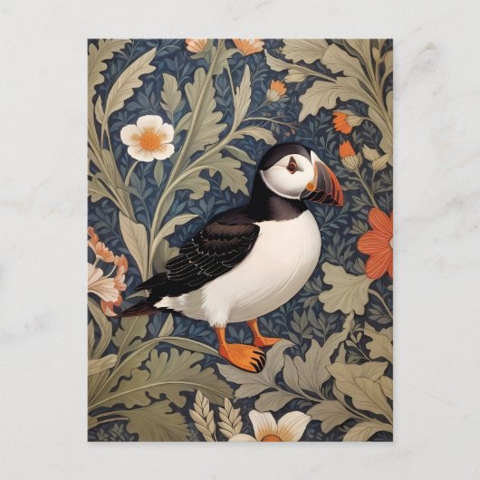 Mooie Puffin William Morris geïnspireerd Briefkaart (Voorkant)