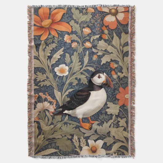 Mooie Puffin William Morris geïnspireerd Deken (Voorkant Verticaal)