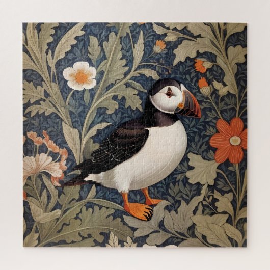 Mooie Puffin William Morris geïnspireerd Legpuzzel (Verticaal)
