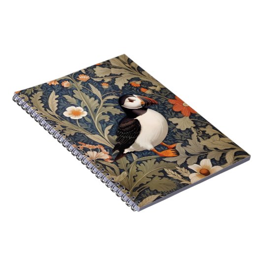 Mooie Puffin William Morris geïnspireerd Notitieboek (Rechterzijde)