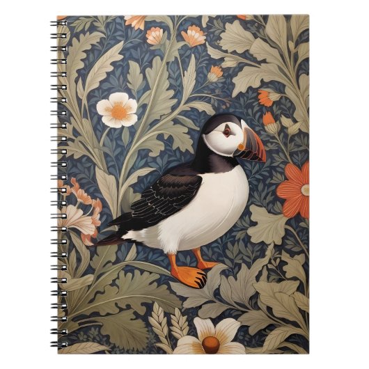 Mooie Puffin William Morris geïnspireerd Notitieboek (Voorkant)