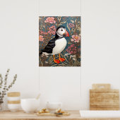Mooie Puffin William Morris Geïnspireerd Poster (Keuken)