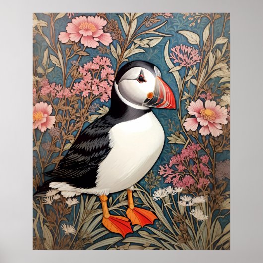 Mooie Puffin William Morris Geïnspireerd Poster (Voorkant)