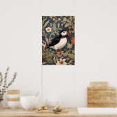 Mooie Puffin William Morris geïnspireerd Poster (Keuken)
