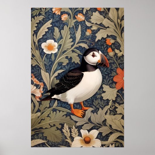 Mooie Puffin William Morris geïnspireerd Poster (Voorkant)