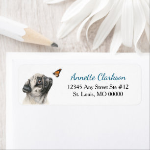 Mooie Pugs-hond Vlinder Retouradres Etiket